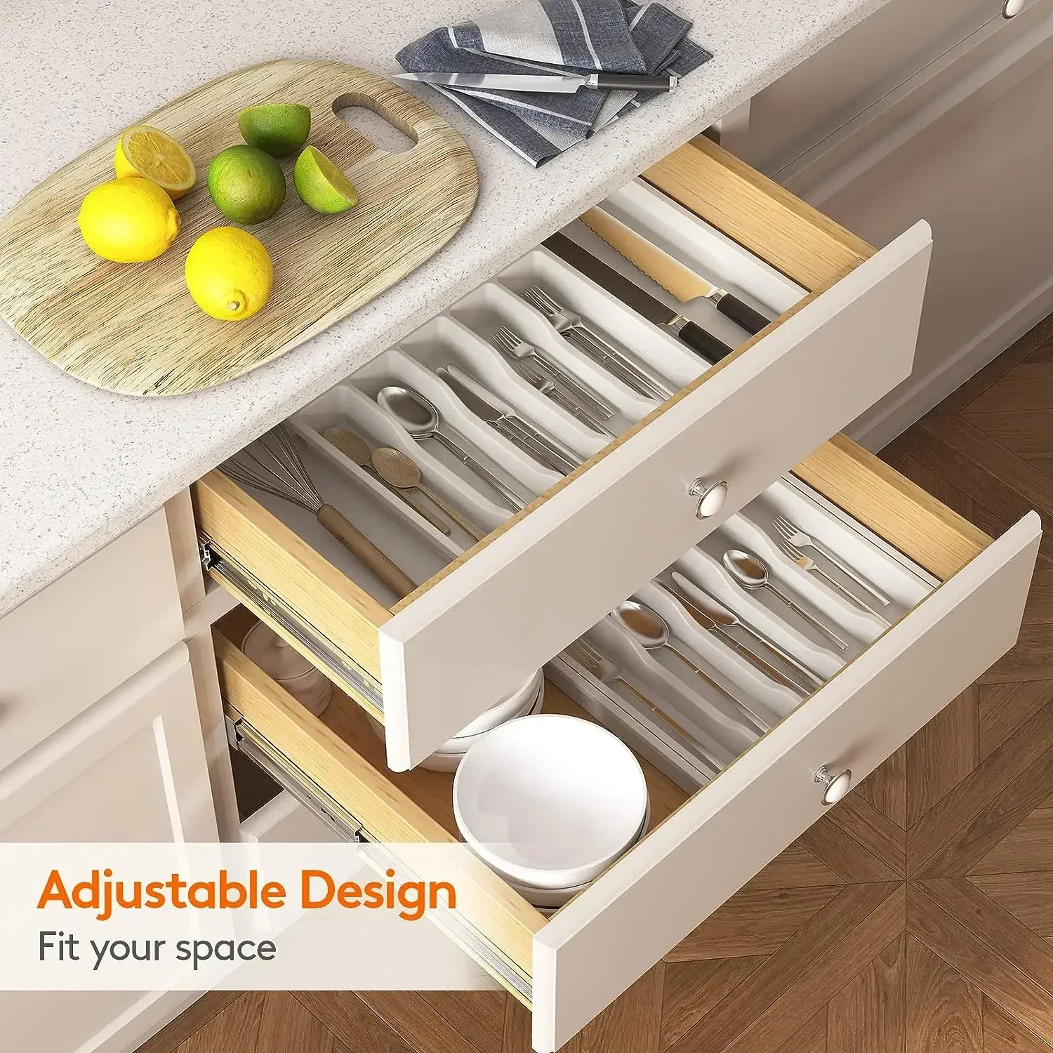 1Pc Silverware Drawer Organizer Expandable Adjustable Plastic Utensil Tray Cutlery Flatware Holder for Kitchen Drawer Storage