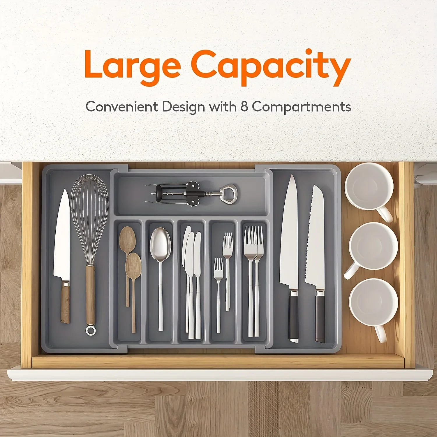 1Pc Silverware Drawer Organizer Expandable Adjustable Plastic Utensil Tray Cutlery Flatware Holder for Kitchen Drawer Storage