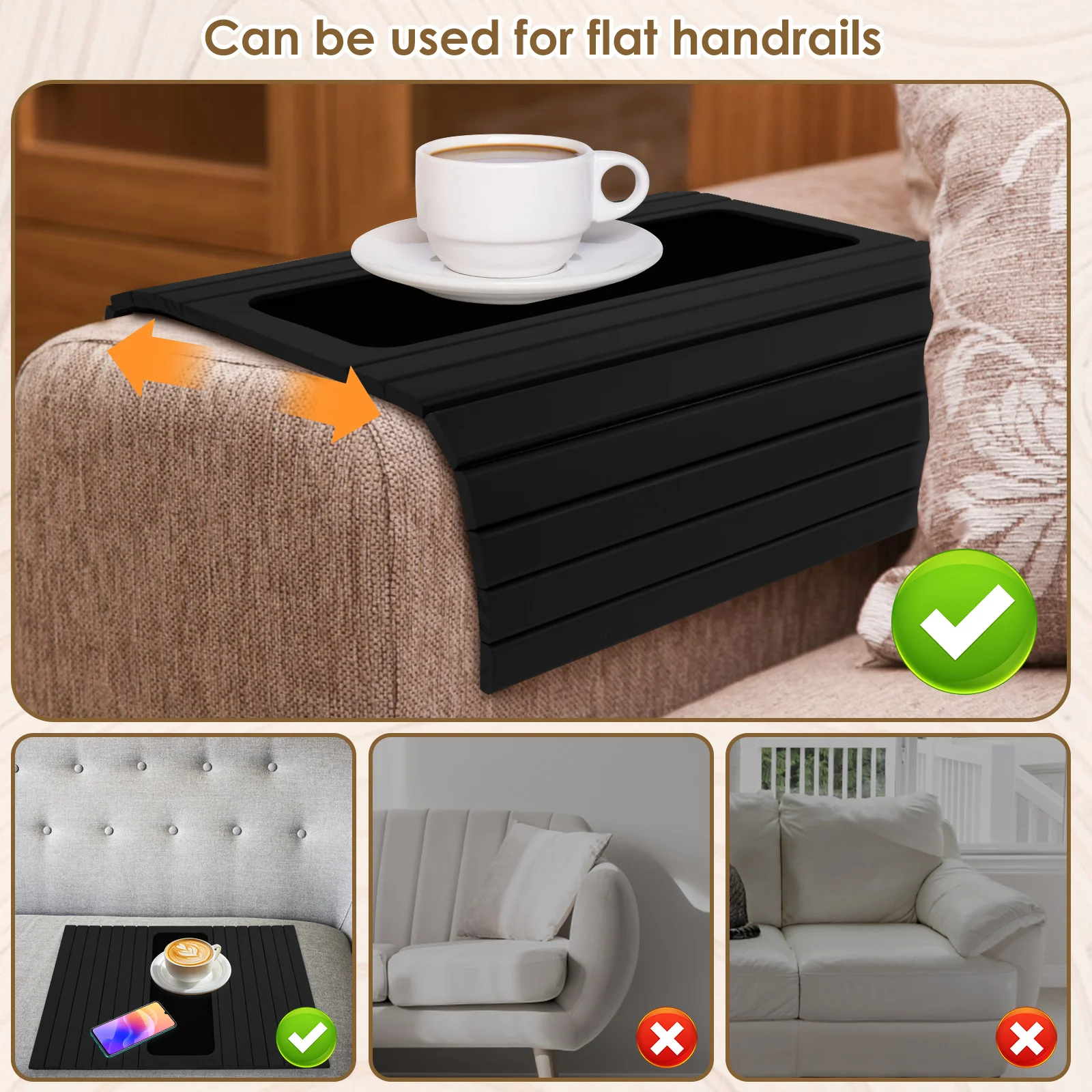 Wood Sofa Arm Tray Sofa Tray in Folding Design Sturdy and Robust Sofa Tray Convenient Sofa Tray for Storage Sofa Tray Home