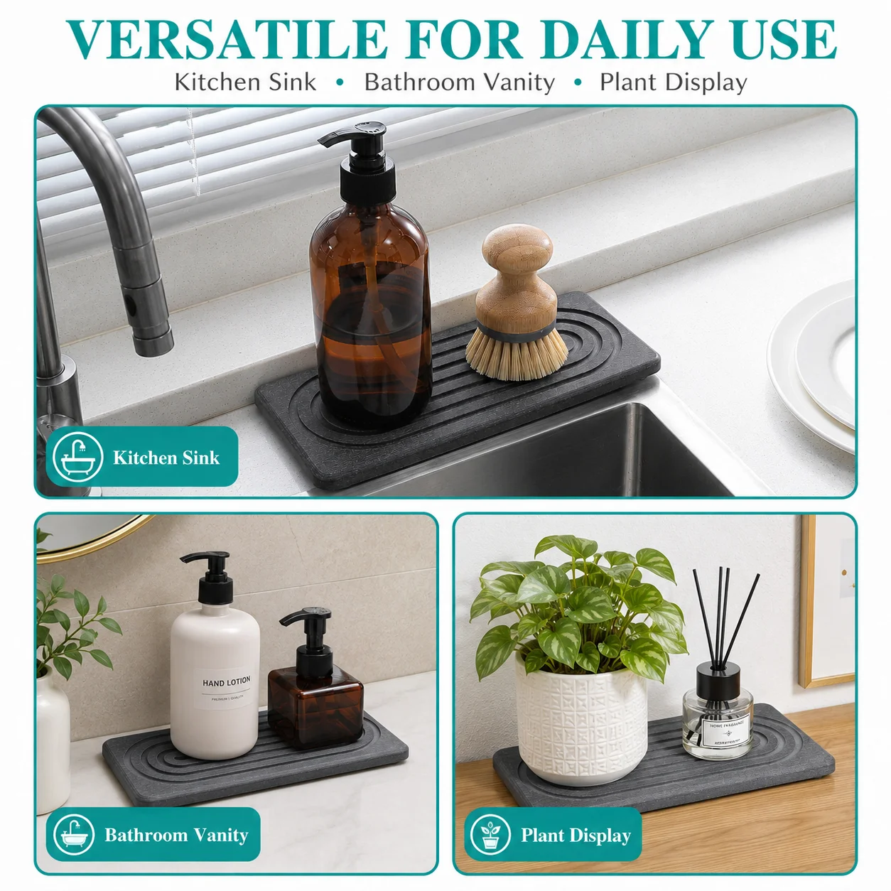 2 Pack Diatomite Tray Fast Drying Stone Sink Organizer For Kitchen Counter Soap Dispenser Bathroom Vanity Sponge Pad