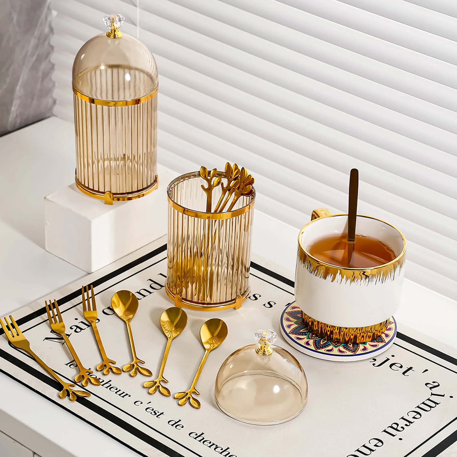 Coffee Spoon Dessert Fork Holder Household Utensil Flatware Organizer Food Storage Canister for Centerpiece