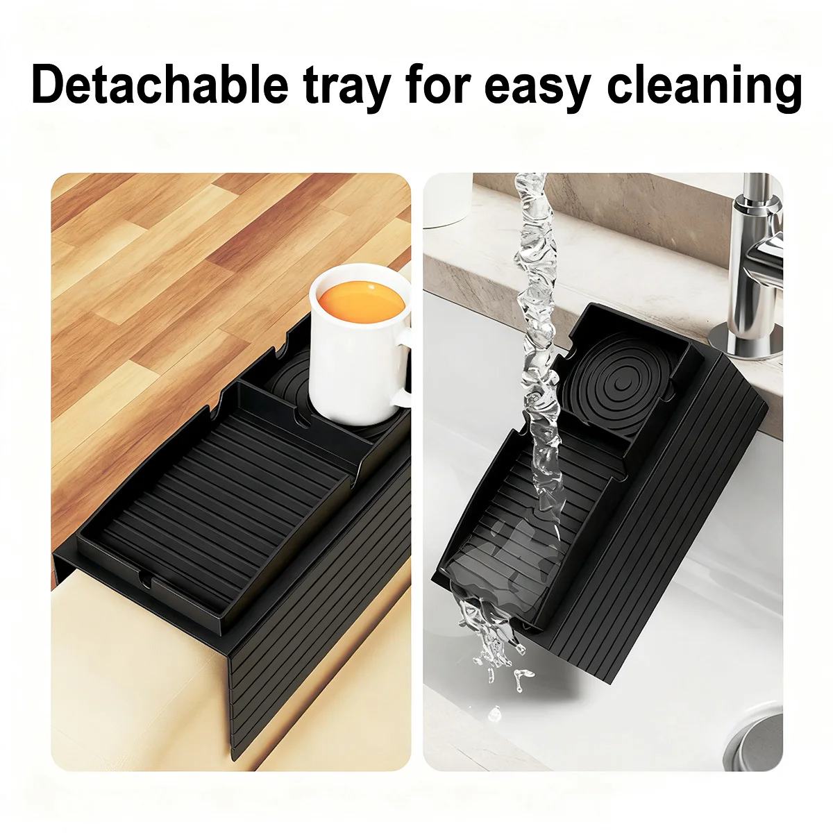 Couch Cup Holder Tray, Integrated Couch Arm Trays, Silicone Chair Clip on Tray, Armrest Tray for Snacks, Remote and Phones