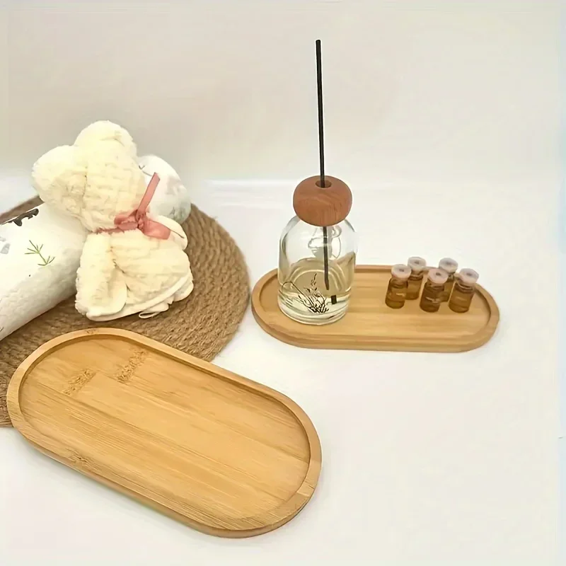 Storage Tray Bamboo Tea Cup Mat Jewelry Storage Rack Succulent Tray DIY Coaster Home Bathroom Kitchen Storage Trays