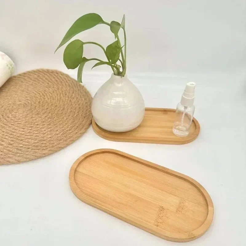 Storage Tray Bamboo Tea Cup Mat Jewelry Storage Rack Succulent Tray DIY Coaster Home Bathroom Kitchen Storage Trays
