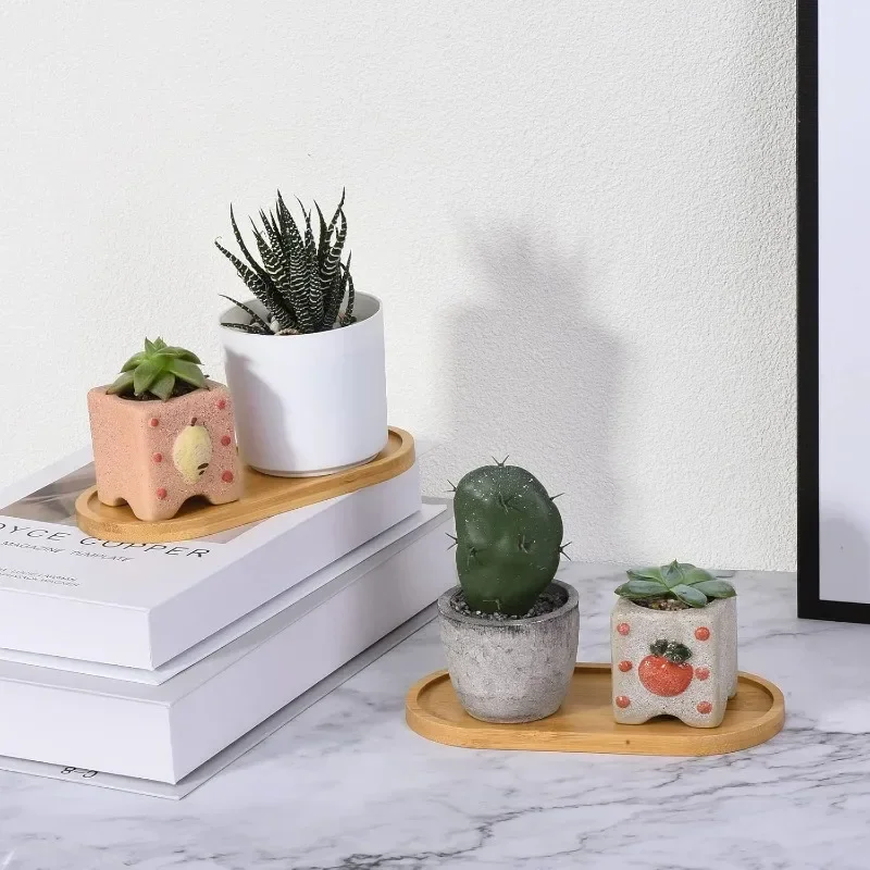 Storage Tray Bamboo Tea Cup Mat Jewelry Storage Rack Succulent Tray DIY Coaster Home Bathroom Kitchen Storage Trays