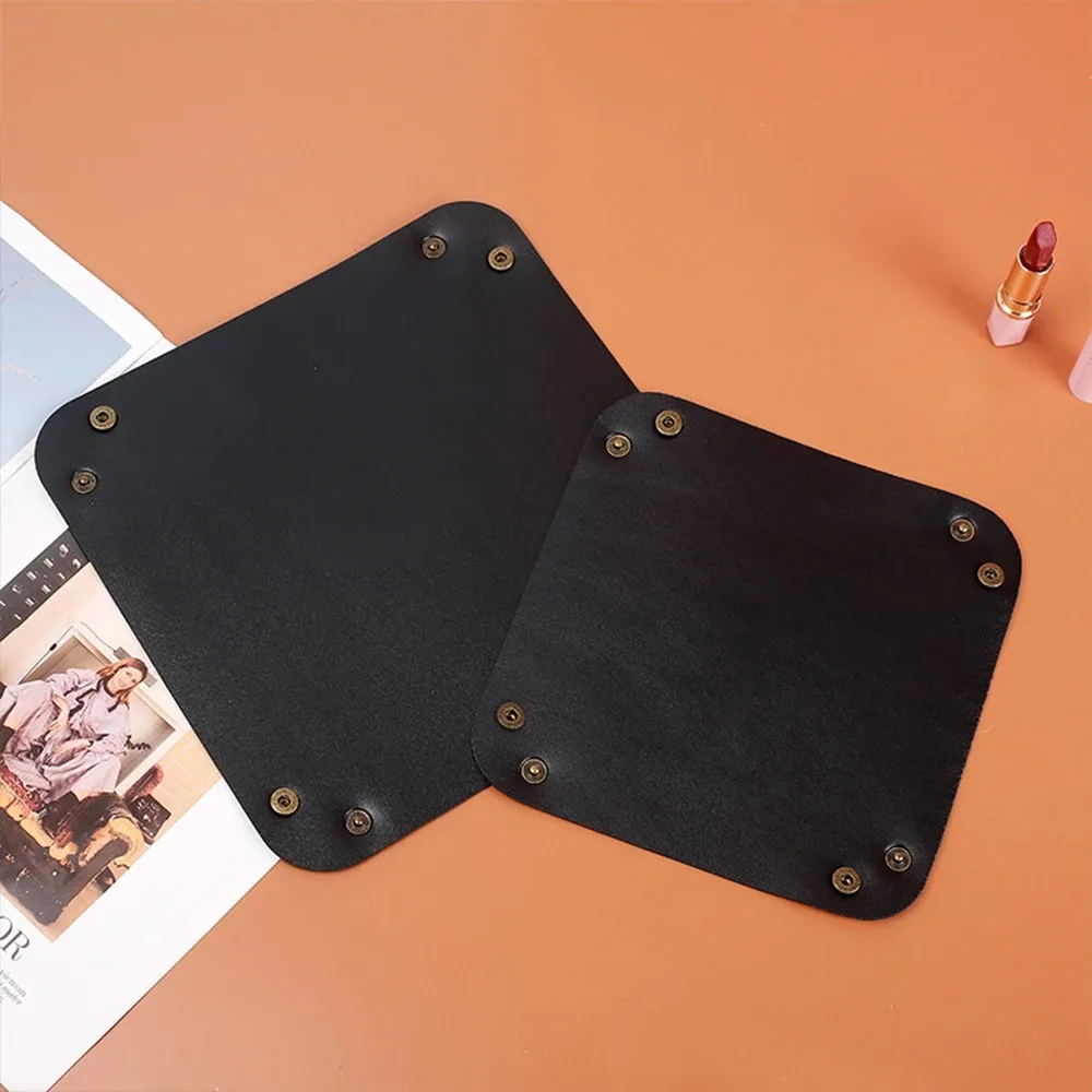 1PC 25X25CM Leather Tray Foldable Table Storage Box Jewelry Key Coin Desk Top Organizer Entryway Nightstand Home Decoration
