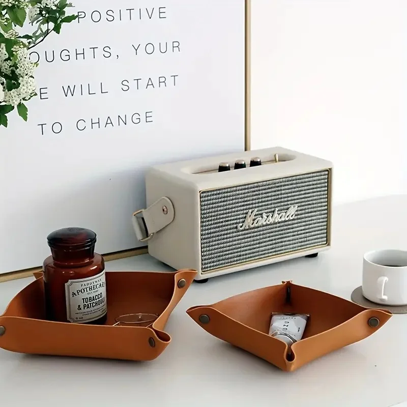 1PC 25X25CM Leather Tray Foldable Table Storage Box Jewelry Key Coin Desk Top Organizer Entryway Nightstand Home Decoration