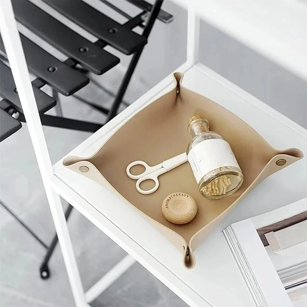 1PC 25X25CM Leather Tray Foldable Table Storage Box Jewelry Key Coin Desk Top Organizer Entryway Nightstand Home Decoration