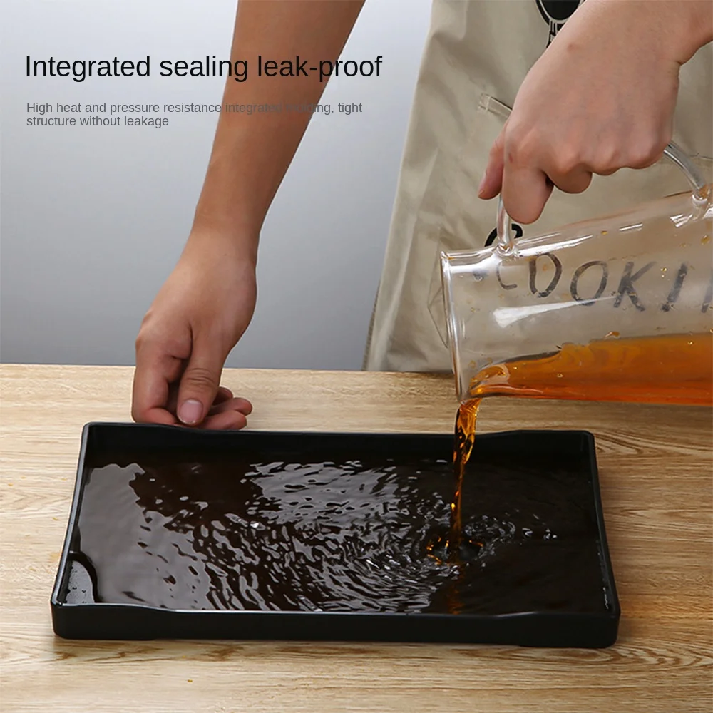 Multi-Purpose Wood Grain Black Tray Plastic Rectangle Serving Trays Decorative Tray Bed Table Tray Kitchen Decoration Tools