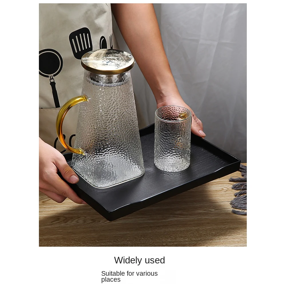 Multi-Purpose Wood Grain Black Tray Plastic Rectangle Serving Trays Decorative Tray Bed Table Tray Kitchen Decoration Tools