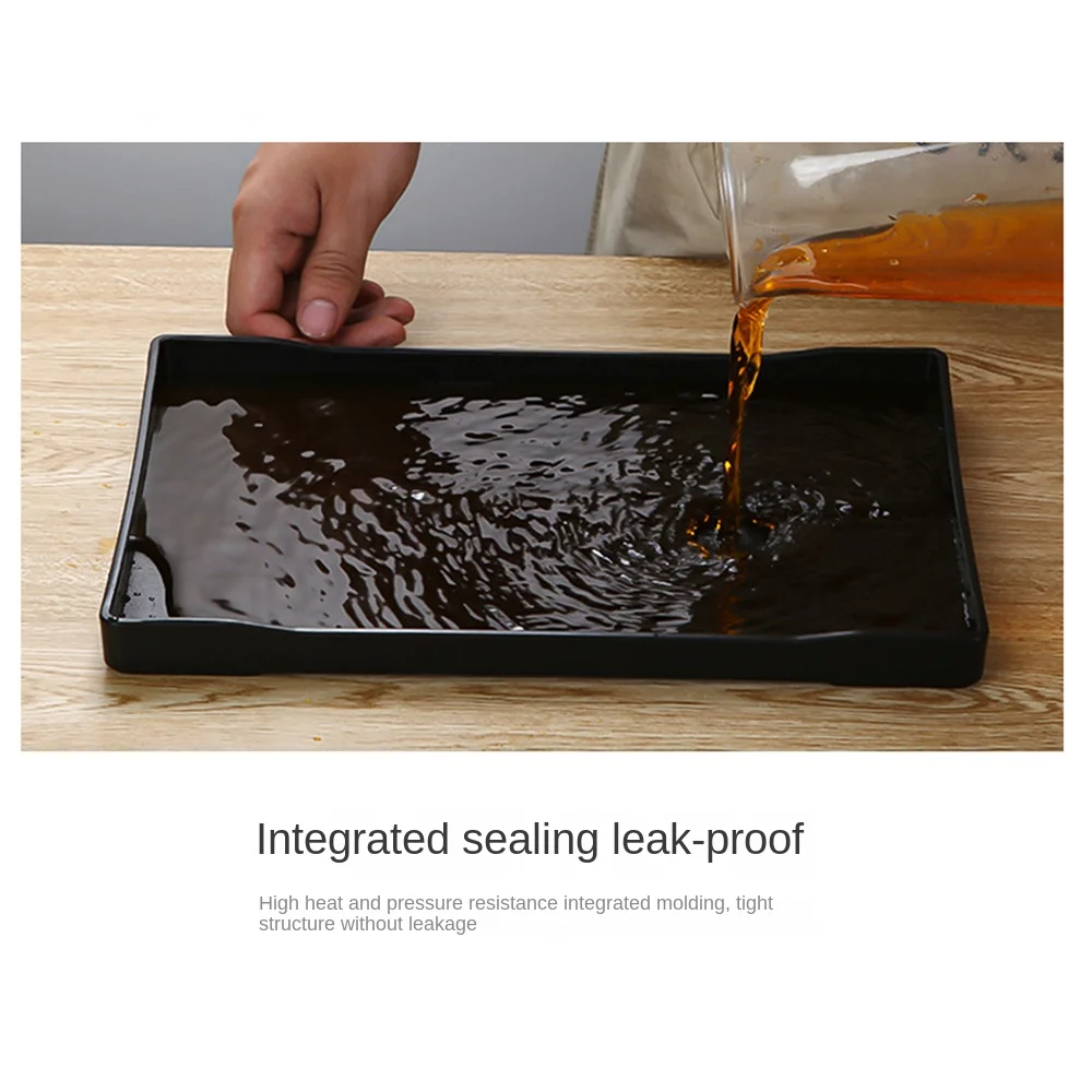 Multi-Purpose Wood Grain Black Tray Plastic Rectangle Serving Trays Decorative Tray Bed Table Tray Kitchen Decoration Tools