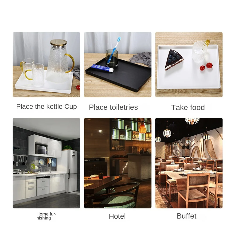 Multi-Purpose Wood Grain Black Tray Plastic Rectangle Serving Trays Decorative Tray Bed Table Tray Kitchen Decoration Tools