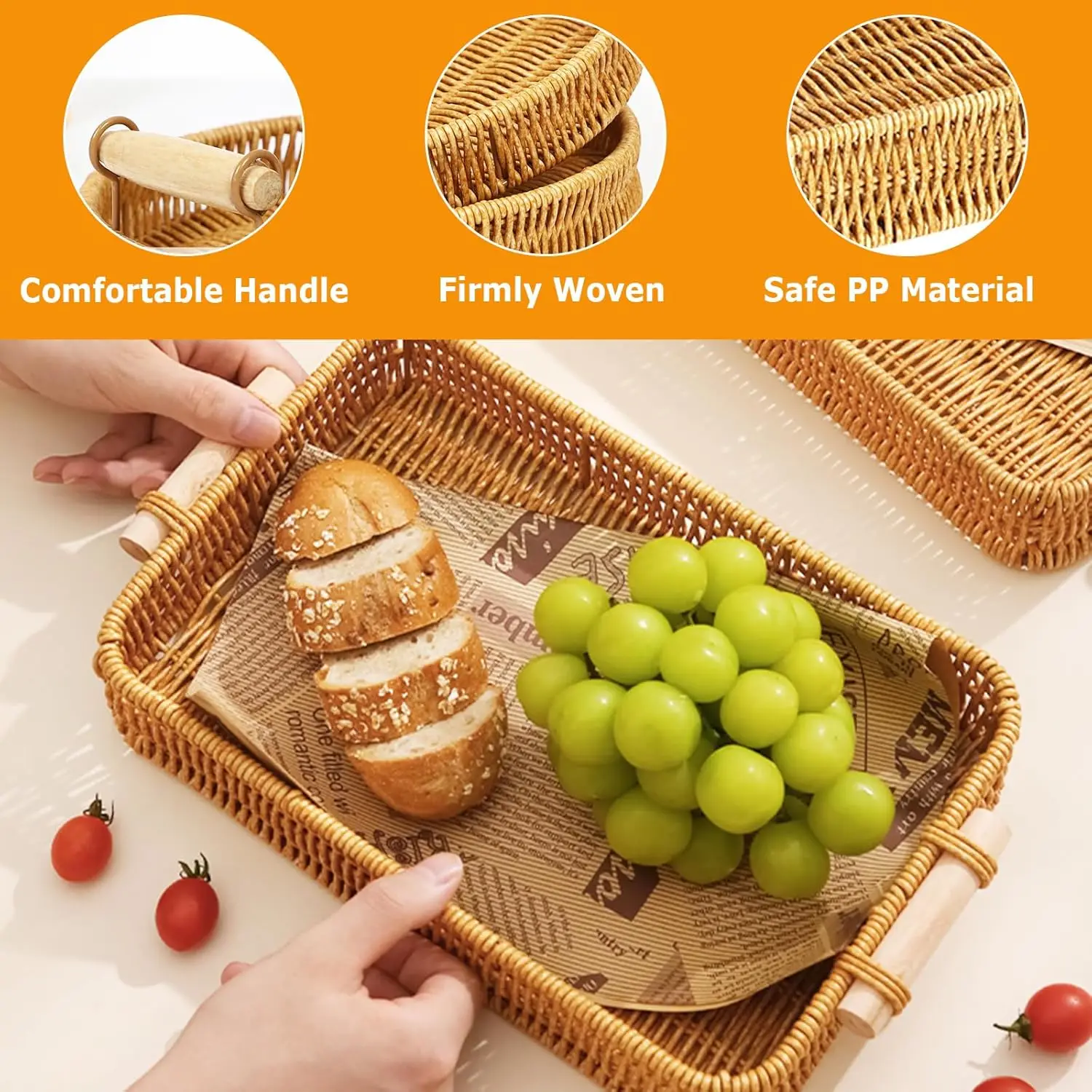 Wicker Tray Rectangular Rattan Tray for Fruit, Food Storage & Decoration – Essential for Home, Kitchen, Restaurant