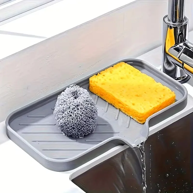 Silicone Kitchen Sink Organizer Tray, 1pc, Non-Food Contact Soap and Sponge Holder, Water-Resistant Countertop Storage Accessory