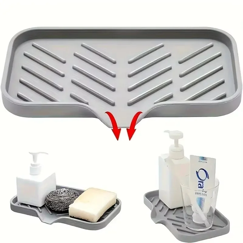Silicone Kitchen Sink Organizer Tray, 1pc, Non-Food Contact Soap and Sponge Holder, Water-Resistant Countertop Storage Accessory