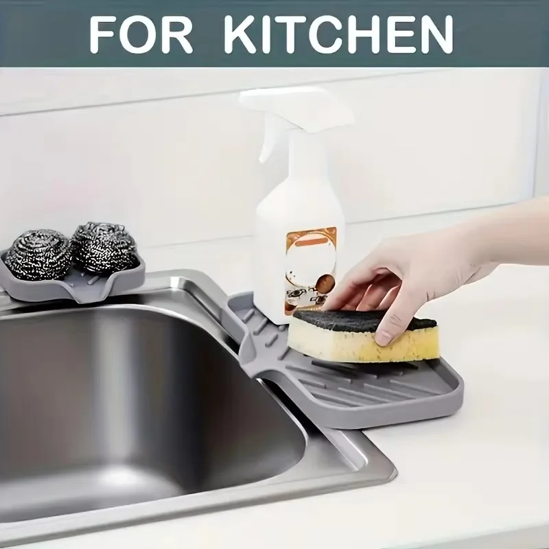 Silicone Kitchen Sink Organizer Tray, 1pc, Non-Food Contact Soap and Sponge Holder, Water-Resistant Countertop Storage Accessory