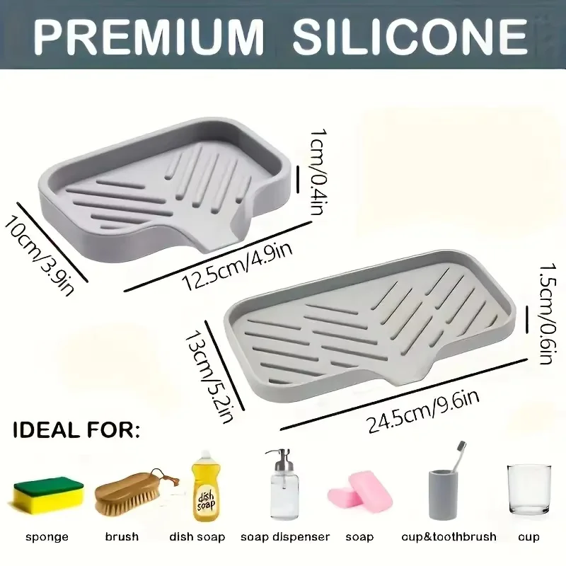 Silicone Kitchen Sink Organizer Tray, 1pc, Non-Food Contact Soap and Sponge Holder, Water-Resistant Countertop Storage Accessory
