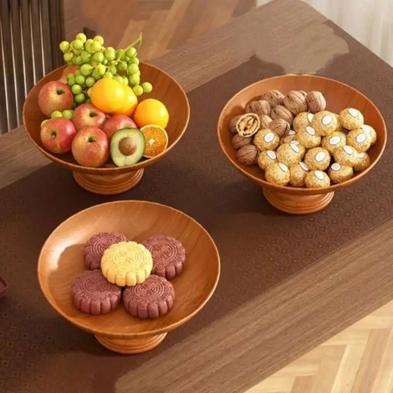 New Nordic Retro Wood Snack Fruit Tray Detachable Fruit Plate High-Foot Plate Home Desktop Storage Rack