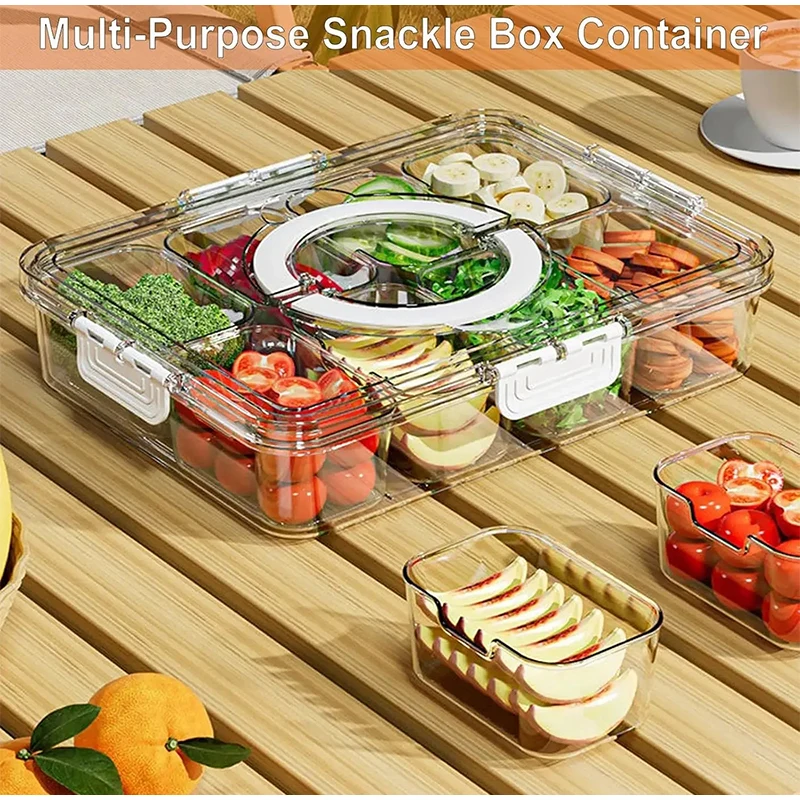 8-Grid Divided Plate with Lid Food Storage Box Snack Box Fruit Storage Container Candy Fruits Nuts Clear Refrigerator Organizer
