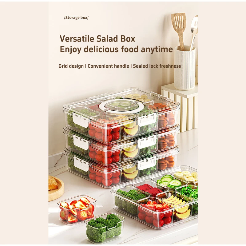 8-Grid Divided Plate with Lid Food Storage Box Snack Box Fruit Storage Container Candy Fruits Nuts Clear Refrigerator Organizer