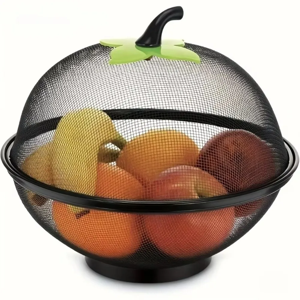 with Mesh Cover Metal Fruit Basket Moisture Resistant multifunctional Kitchen Storage Rack Easy To Clean Fruit Bowl Kitchen