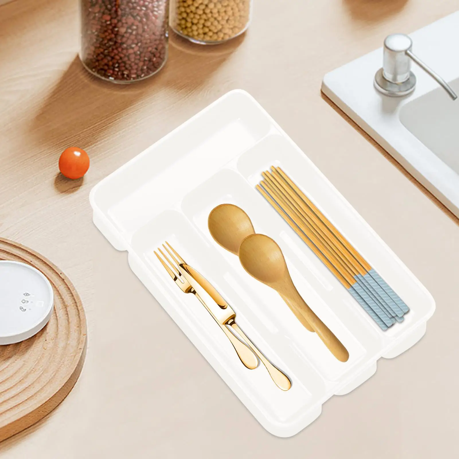 Silverware Tray for Drawer Flatware Organizer Compact Holder with 4 Compartment for Forks Cooking Kitchen Cabinet Countertop
