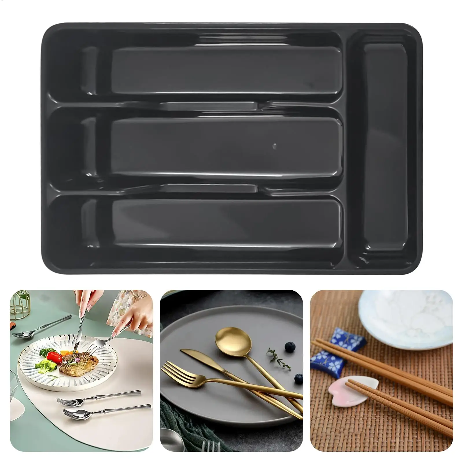 Silverware Tray for Drawer Flatware Organizer Compact Holder with 4 Compartment for Forks Cooking Kitchen Cabinet Countertop