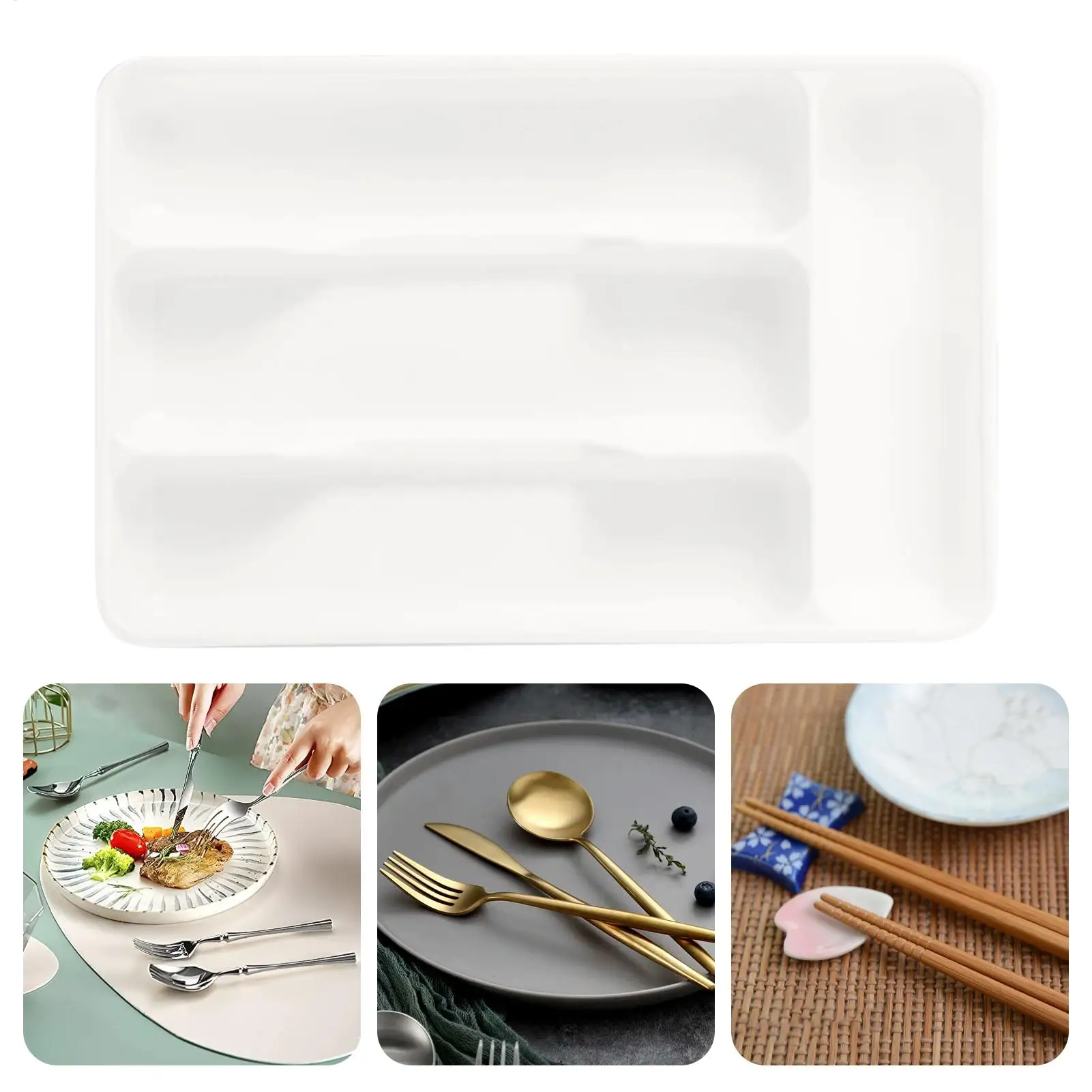 Silverware Tray for Drawer Flatware Organizer Compact Holder with 4 Compartment for Forks Cooking Kitchen Cabinet Countertop