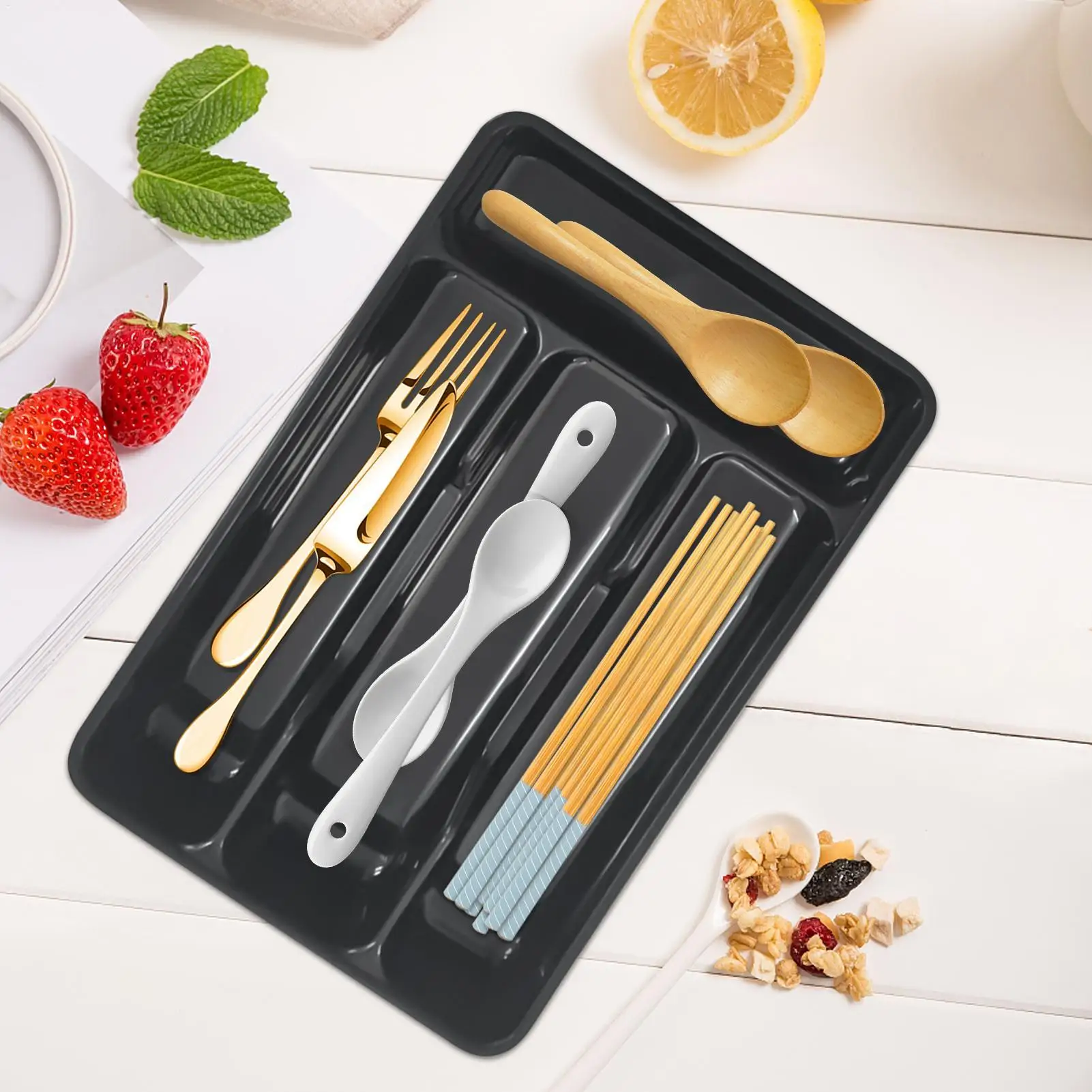 Silverware Tray for Drawer Flatware Organizer Compact Holder with 4 Compartment for Forks Cooking Kitchen Cabinet Countertop
