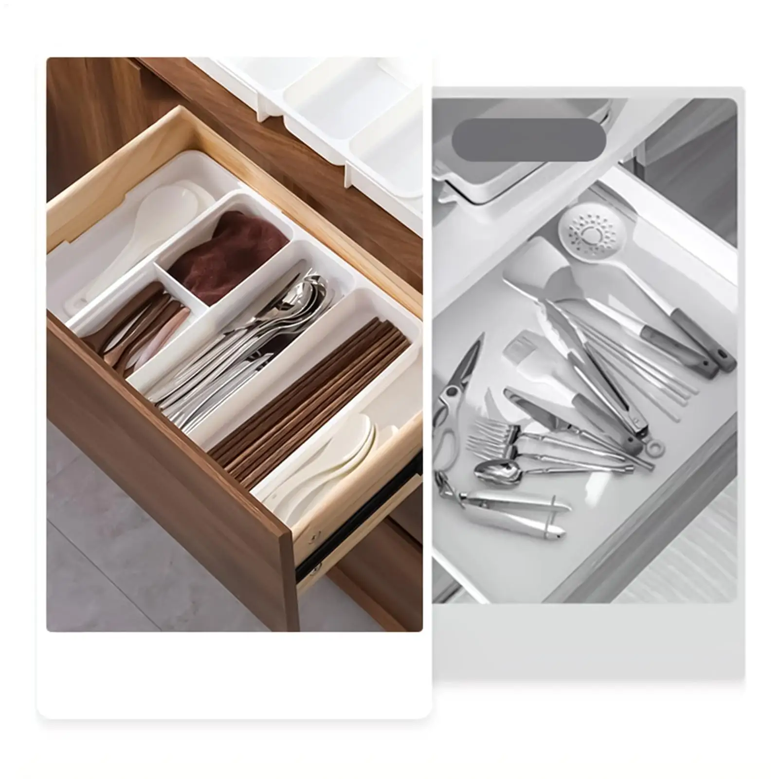 Silverware Tray for Drawer Flatware Organizer Compact Holder with 4 Compartment for Forks Cooking Kitchen Cabinet Countertop