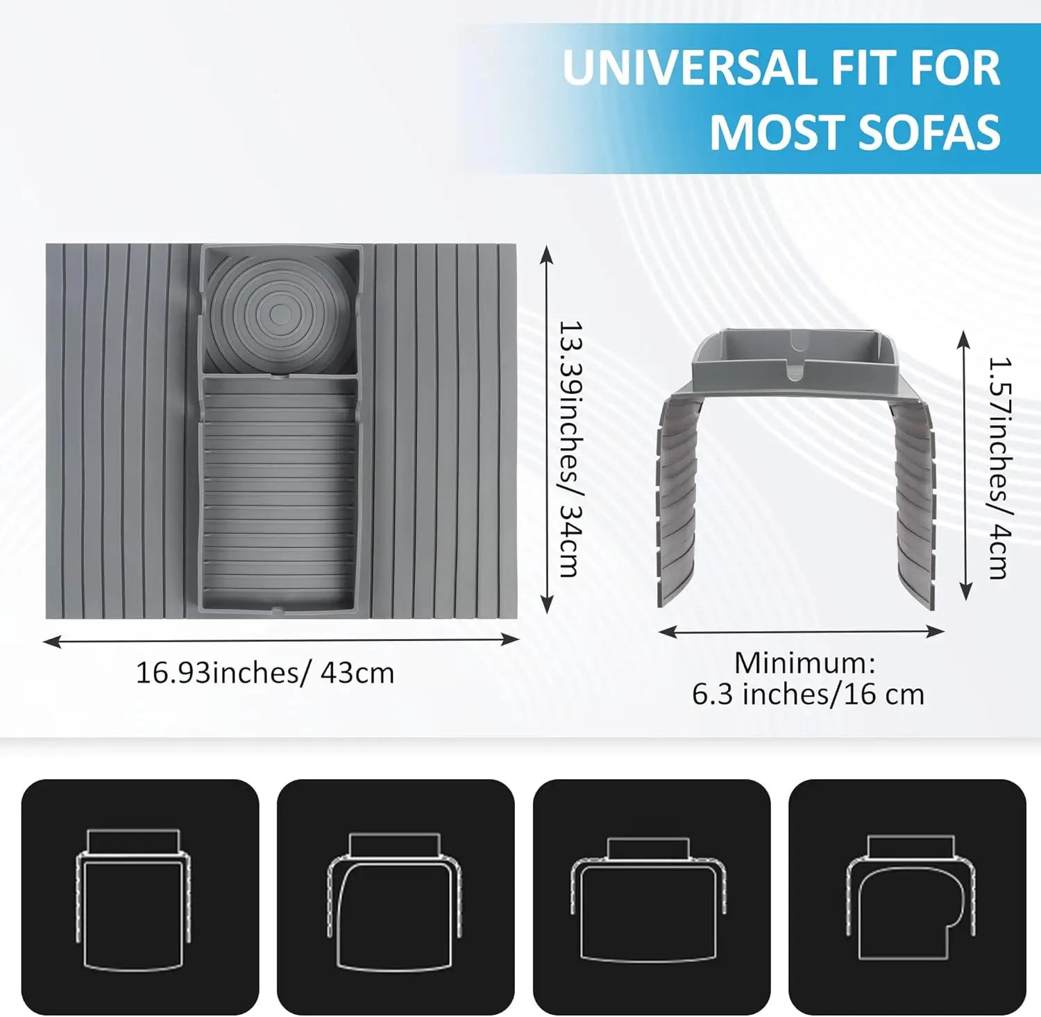 Sofa Armrest Tray Table Organizer Silicone Couch Arm Rest Cup Holder for TV Remote Control Coffee Snacks Glasses Phone Organize