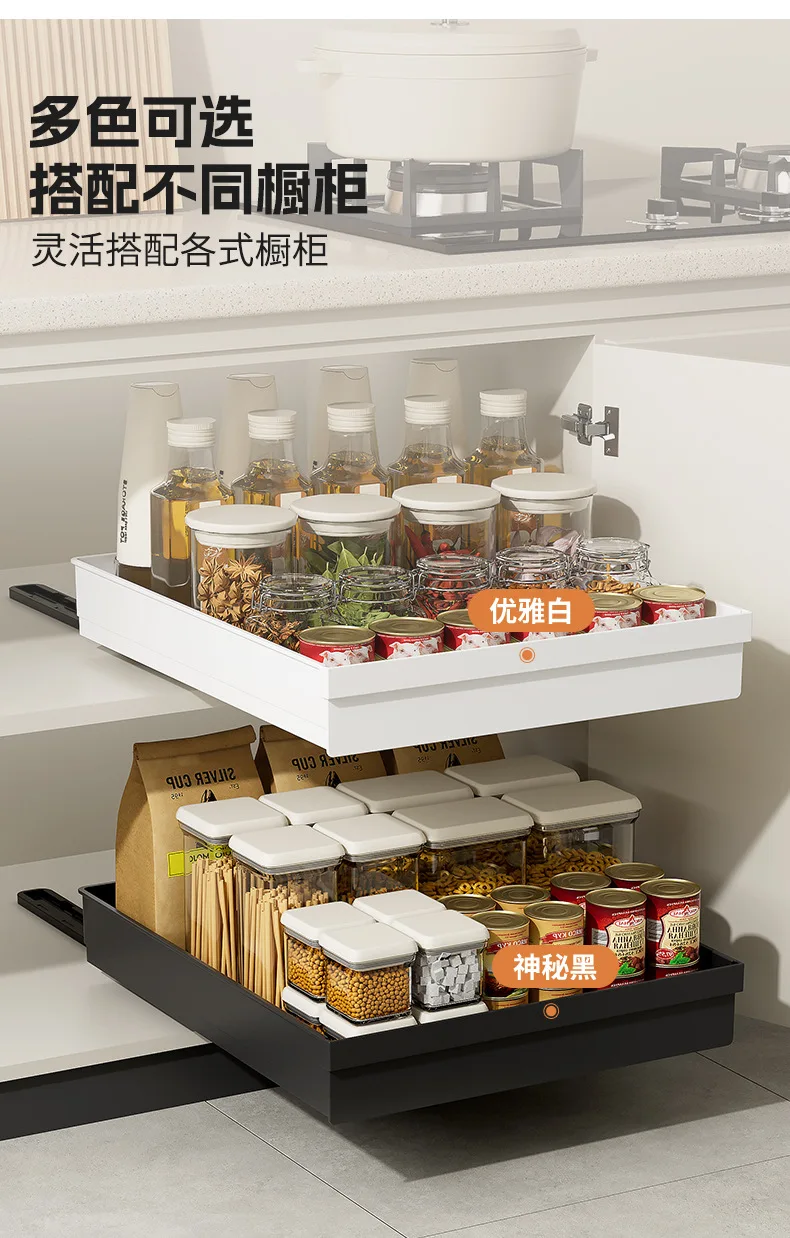 No-Drill Magic Tray Heavy-duty slide-out organizer for cabinets/sinks. Easy install, huge space saver! Perfect for tiny homes