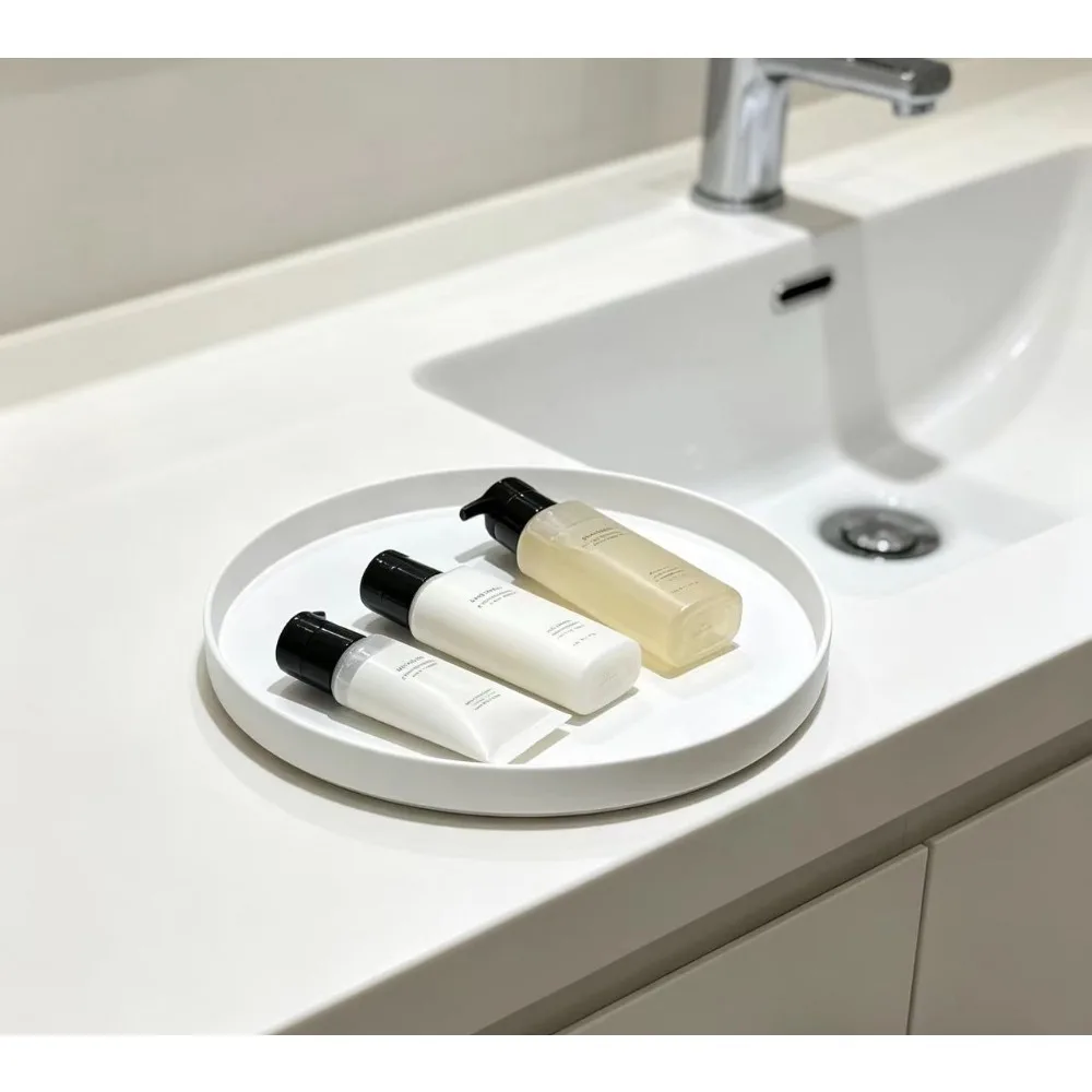 (white)  Cabinet Organizer Kitchen Bathroom Cosmetic Turntable Storage Tray Non-Slip Spice Round Rack Plate