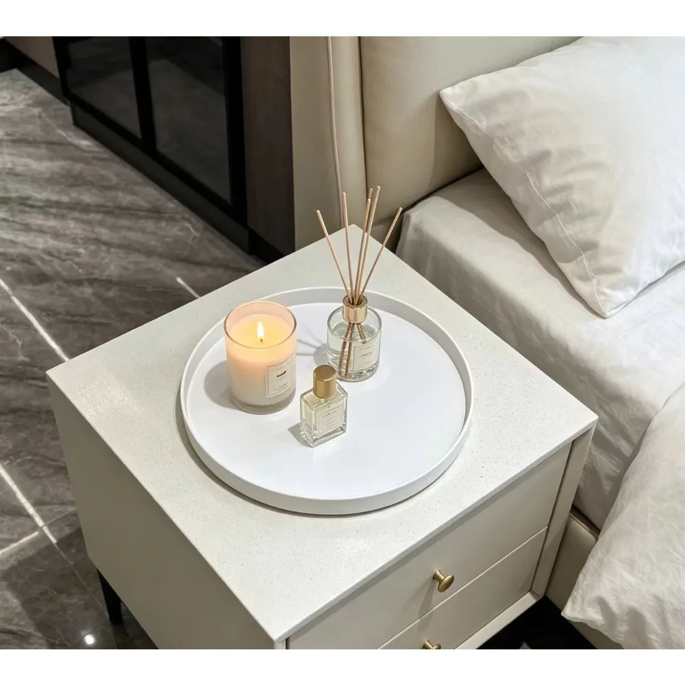 (white)  Cabinet Organizer Kitchen Bathroom Cosmetic Turntable Storage Tray Non-Slip Spice Round Rack Plate