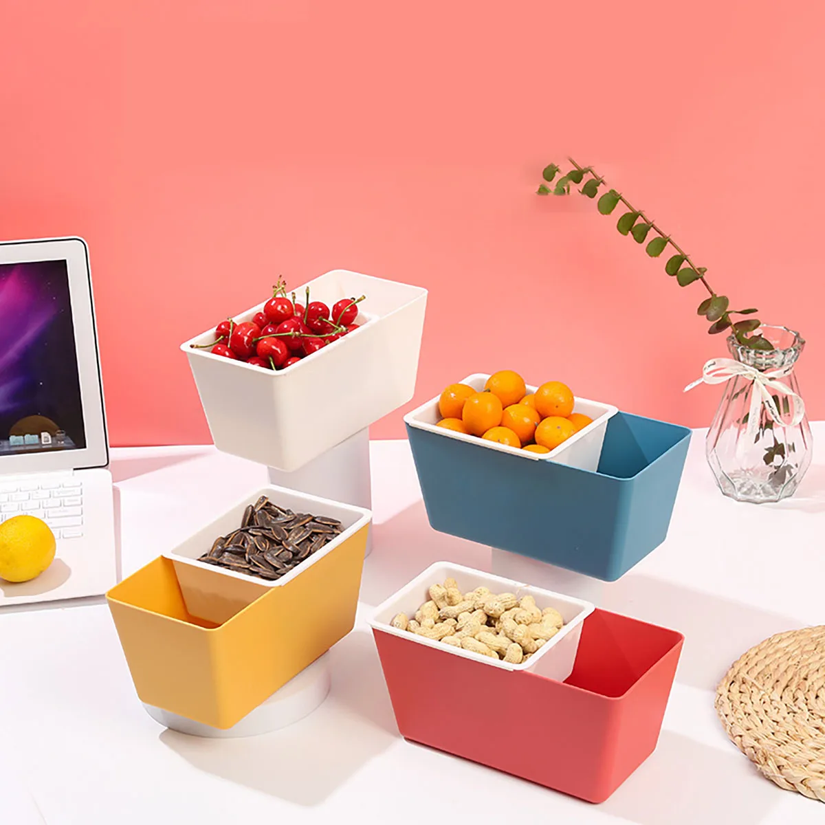 Household Double-layer Snack Box Melon Seed Box Square Drivable Fruit Tray Candy Snack Dried Fruit Tray Storage Box 