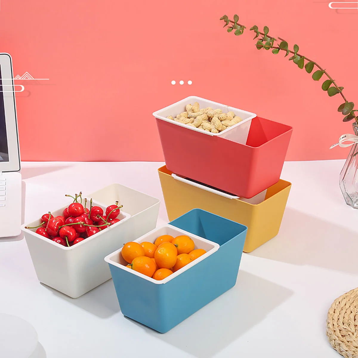 Household Double-layer Snack Box Melon Seed Box Square Drivable Fruit Tray Candy Snack Dried Fruit Tray Storage Box 