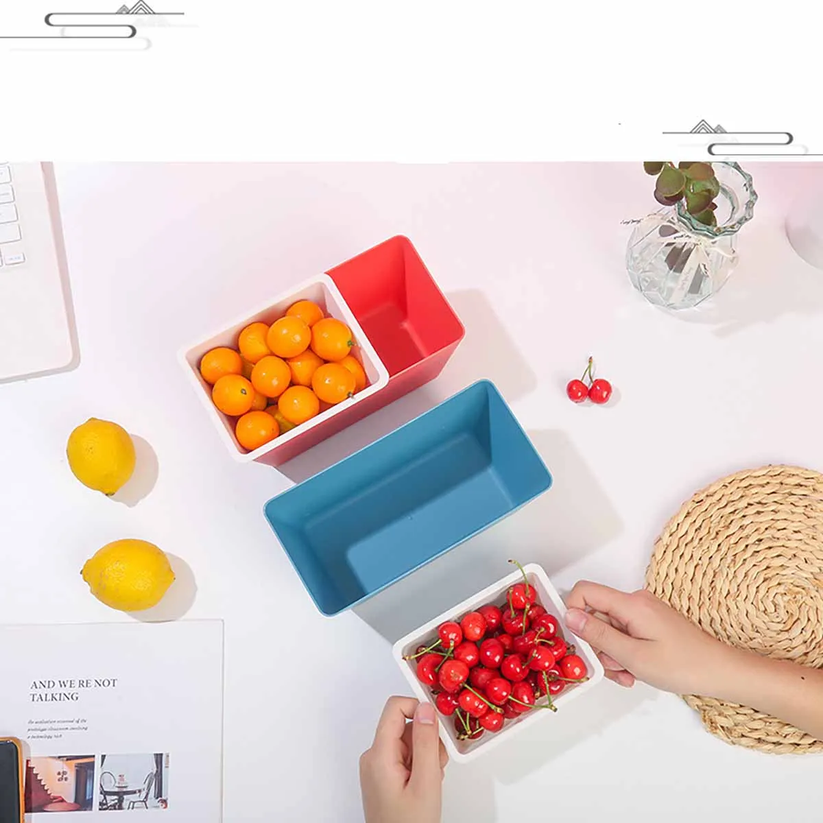Household Double-layer Snack Box Melon Seed Box Square Drivable Fruit Tray Candy Snack Dried Fruit Tray Storage Box 