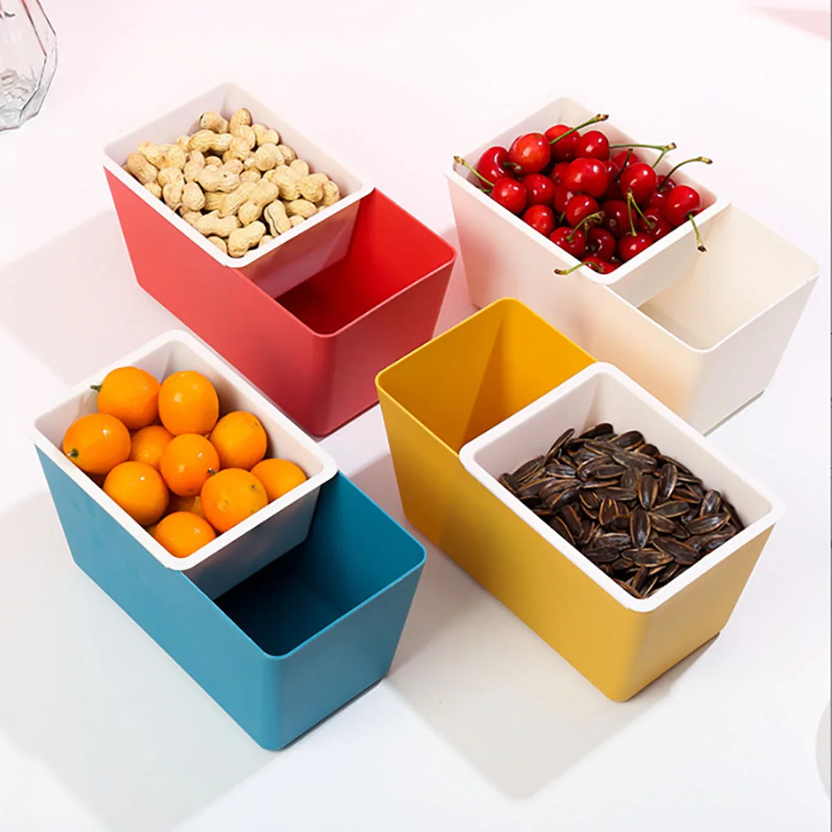 Household Double-layer Snack Box Melon Seed Box Square Drivable Fruit Tray Candy Snack Dried Fruit Tray Storage Box 