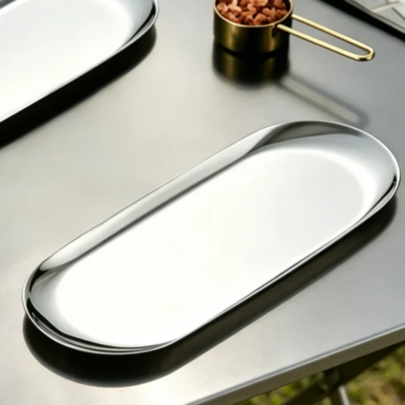 Stainless Steel Tray, Towel Holder, Oval Tray, Dining Room Jewelry Storage, Flat Gold-Plated Small Tray, Vintage Storage Tray
