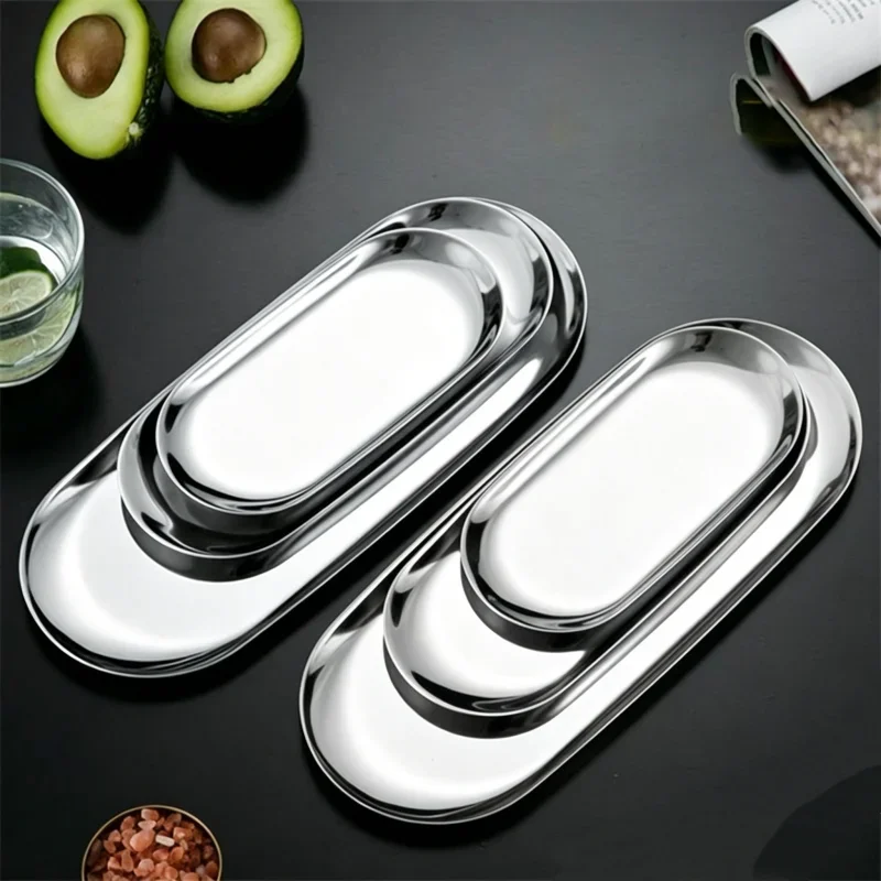 Stainless Steel Tray, Towel Holder, Oval Tray, Dining Room Jewelry Storage, Flat Gold-Plated Small Tray, Vintage Storage Tray