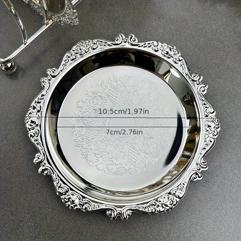 1pc Retro Light Luxury Style Metal Jewelry Tray with Carved Design, Suitable for Jewelry Storage and Organization