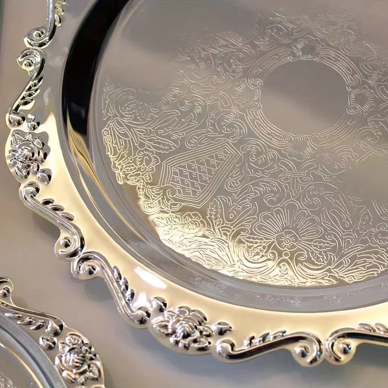 1pc Retro Light Luxury Style Metal Jewelry Tray with Carved Design, Suitable for Jewelry Storage and Organization