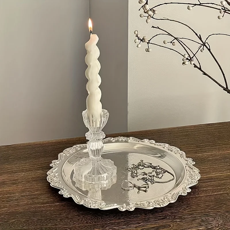 1pc Retro Light Luxury Style Metal Jewelry Tray with Carved Design, Suitable for Jewelry Storage and Organization