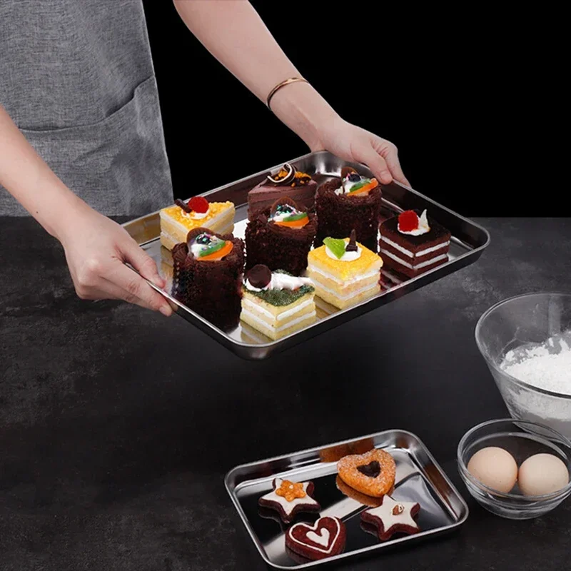 Metal Food Serving Plate Kitchen Organizer Trays Rectangle Stainless Steel Tray Buffet Presentation TraysDecorative Kitchenware