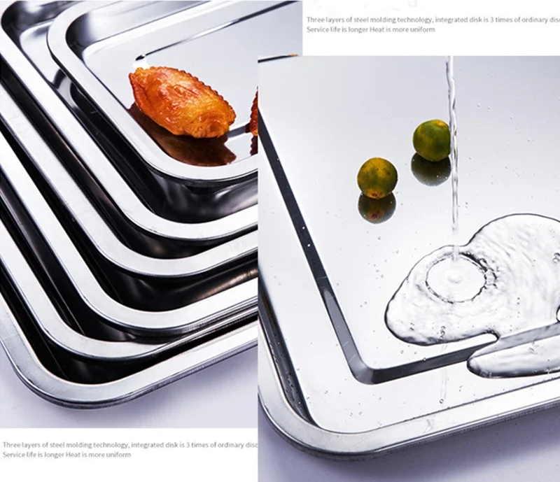 316 Stainless Steel Barbecue Tea Storage Serving Trays Rectangle Steamed Rice Sausage Plate Grill Meat Restaurant Metal Utensils