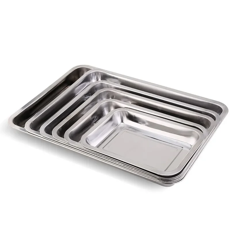 316 Stainless Steel Barbecue Tea Storage Serving Trays Rectangle Steamed Rice Sausage Plate Grill Meat Restaurant Metal Utensils