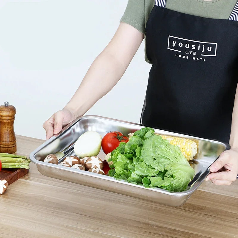 316 Stainless Steel Barbecue Tea Storage Serving Trays Rectangle Steamed Rice Sausage Plate Grill Meat Restaurant Metal Utensils