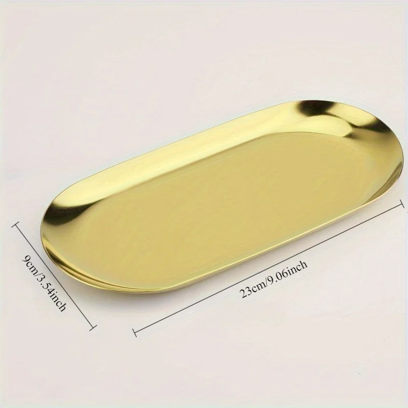 2pcs Oval Metal Jewelry Tray - Multifunctional Stainless Steel Cosmetic Storage Box, Bathroom Accessories Storage Box