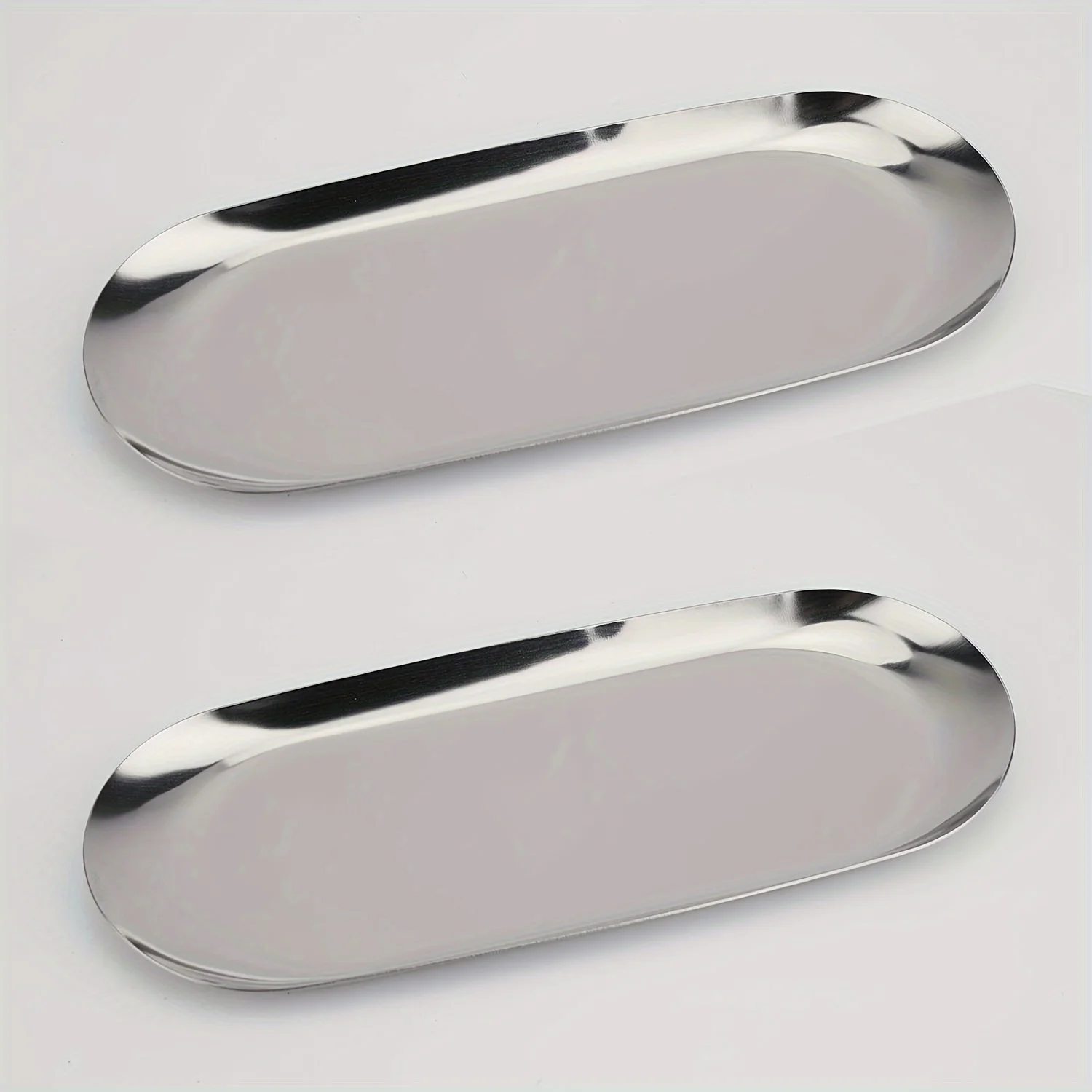 2pcs Oval Metal Jewelry Tray - Multifunctional Stainless Steel Cosmetic Storage Box, Bathroom Accessories Storage Box