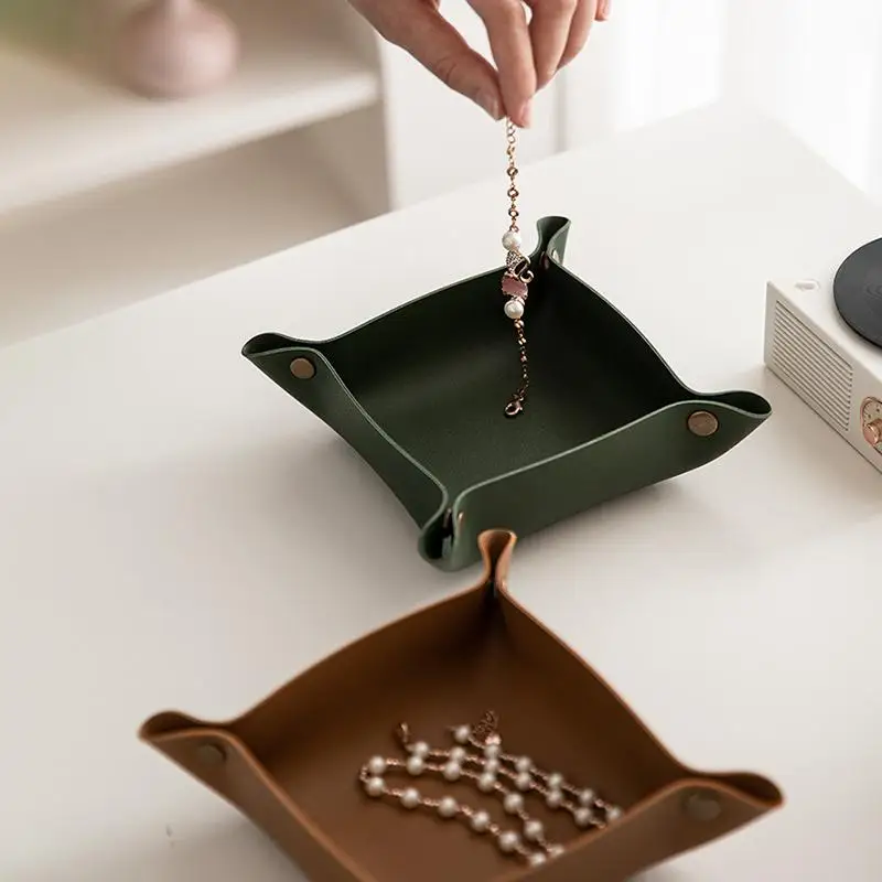 ✔PU Leather Foldable Storage Tray, Multi-Color Desk Organizer Tray for Keys, Jewelry and Small Items